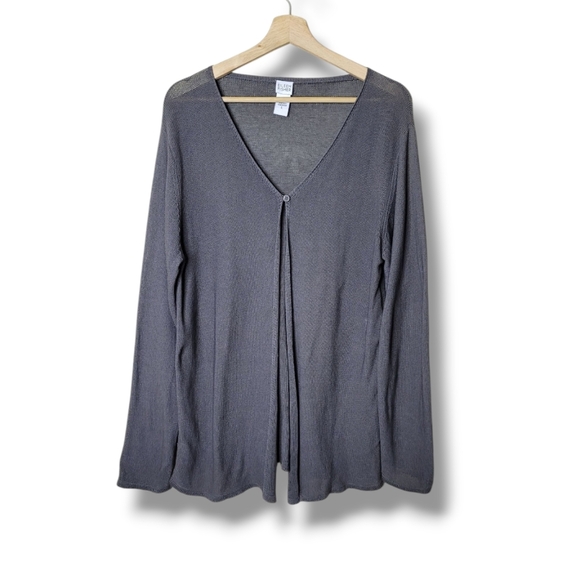 Eileen Fisher Open Knit Gray Cardigan Size L Minimalist Longline Cotton - Picture 1 of 7